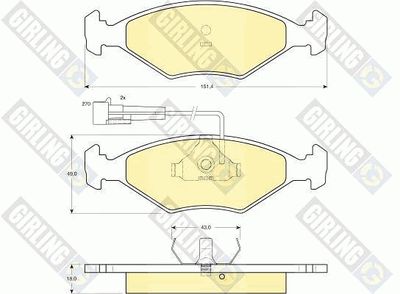 Комплект тормозных колодок, дисковый тормоз GIRLING 6113472 для FIAT ELBA