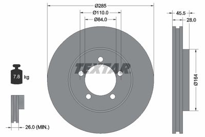Тормозной диск TEXTAR 92093400 для TOYOTA HIACE