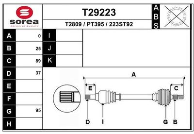 Приводной вал EAI T29223 для PEUGEOT RCZ