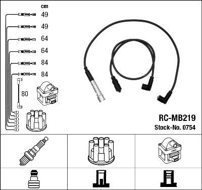 Комплект проводов зажигания NGK 0754 для MERCEDES-BENZ 123