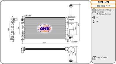 Радиатор, охлаждение двигателя AHE 109.359 для FIAT IDEA