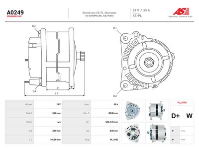 AS-PL - Alternátor VOLVO, PERKINS, JCB, CATERPILLAR , A0249