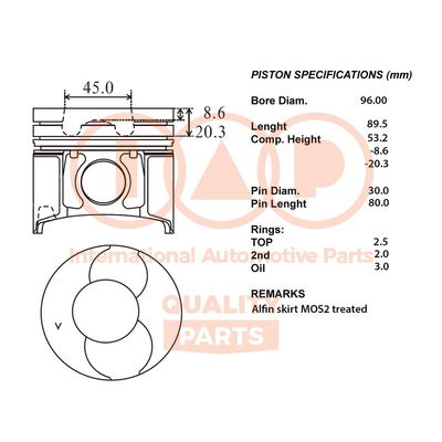 Поршень IAP QUALITY PARTS 100-13063 для RENAULT 30