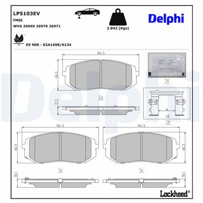 комплект спирачно феродо, дискови спирачки DELPHI LP5103EV