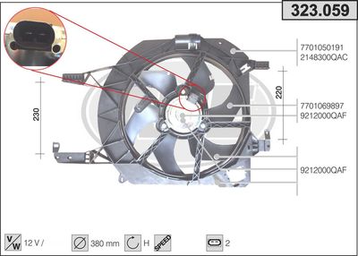 Вентилятор, охлаждение двигателя AHE 323.059 для OPEL VIVARO