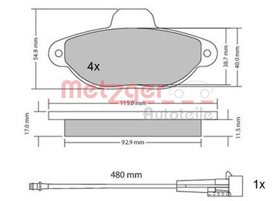 Комплект тормозных колодок, дисковый тормоз METZGER 1170140 для FORD KA