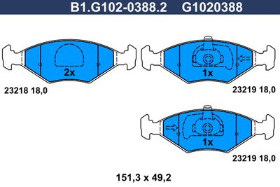 Комплект тормозных колодок, дисковый тормоз GALFER B1.G102-0388.2 для FIAT ALBEA