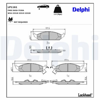 комплект спирачно феродо, дискови спирачки DELPHI LP1161