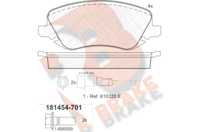 Комплект тормозных колодок, дисковый тормоз R BRAKE RB1454-701 для LANCIA THESIS