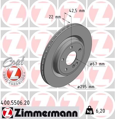Тормозной диск ZIMMERMANN 400.5506.20 для INFINITI QX30