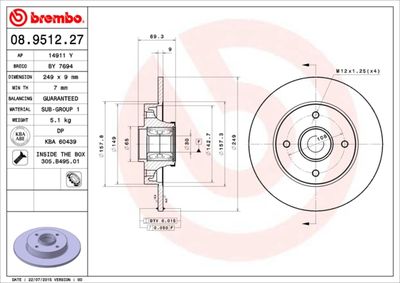 BREMBO Remschijf PRIME LINE - With Bearing Kit (08.9512.27)