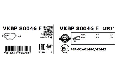 Комплект тормозных колодок, дисковый тормоз VKBP 80046 E