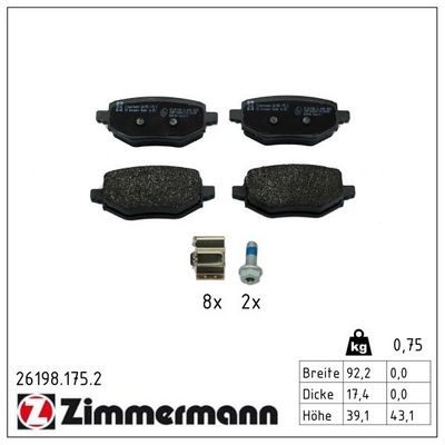 BREMSBELAGSATZ SCHEIBENBREMSE ZIMMERMANN 261981752