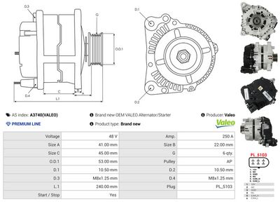 GENERATOR / ALTERNATOR AS-PL A3740VALEO 4