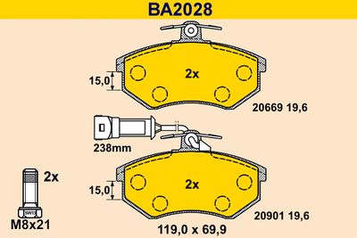 BA2028 BARUM Комплект тормозных колодок, дисковый тормоз