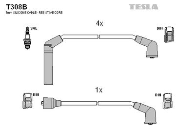 Комплект проводов зажигания TESLA T308B для HYUNDAI H-1