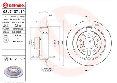 Тормозной диск BREMBO 08.7107.10 для MAZDA XEDOS