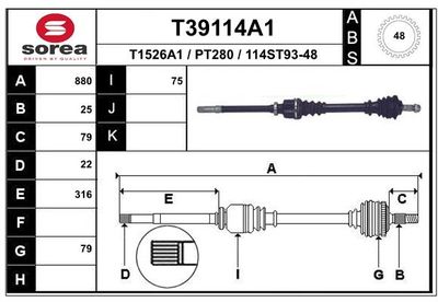 EAI T39114A1 Полуось в сборе  для PEUGEOT 206 Наклонная задняя часть (2A/C) 1.6 16V