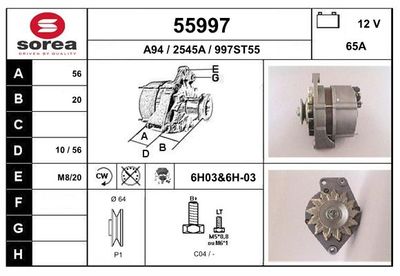 Генератор EAI 55997 для VW JETTA