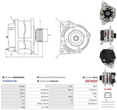 GENERATOR / ALTERNATOR AS-PL A6989DENSO 4