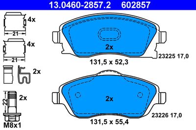Комплект тормозных колодок, дисковый тормоз ATE 13.0460-2857.2 для OPEL MERIVA