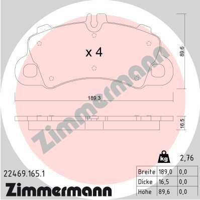 Комплект тормозных колодок, дисковый тормоз ZIMMERMANN 22469.165.1 для PORSCHE CAYENNE