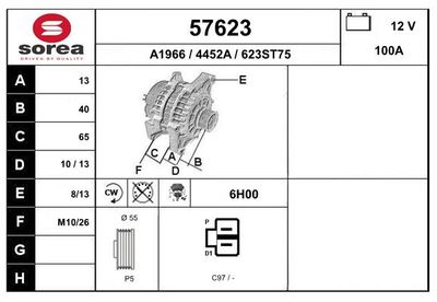 EAI 57623 Генератор  для MAZDA RX-8 (Мазда Рx-8)