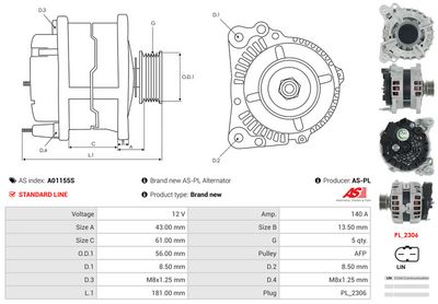 GENERATOR / ALTERNATOR AS-PL A01155S 4