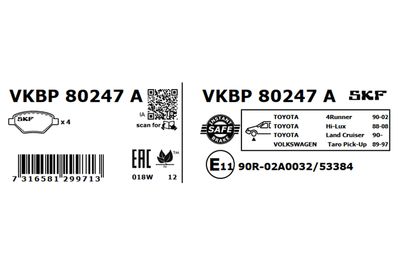 Комплект тормозных колодок, дисковый тормоз VKBP 80247 A