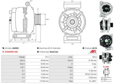 GENERATOR / ALTERNATOR AS-PL A6495S 4