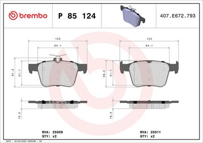 Brake Pad Set, disc brake P 85 124X