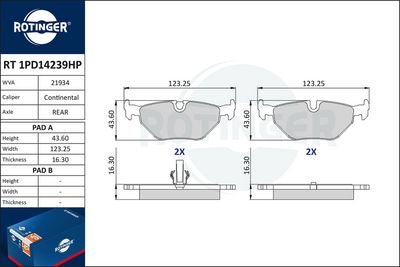 Zestaw klocków hamulcowych, hamulce tarczowe ROTINGER RT1PD14239HP