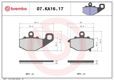 Komplet kočnih obloga, disk kočnica BREMBO PRIME - CarbonCeramic 07KA1617