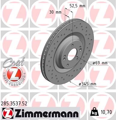 ZIMMERMANN 285.3537.52 Тормозные диски  для HYUNDAI i30 FASTBACK (PDE, PDEN) 2.0 N