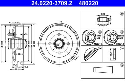 Тормозной барабан ATE 24.0220-3709.2 для MAZDA 121