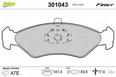 Комплект тормозных колодок, дисковый тормоз VALEO 301043 для FORD COURIER