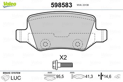 Комплект тормозных колодок, дисковый тормоз VALEO 598583 для MERCEDES-BENZ VANEO