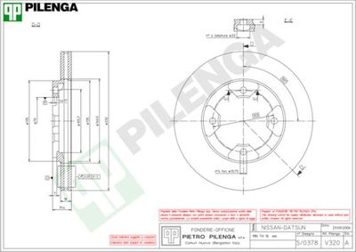 Тормозной диск PILENGA V320 для NISSAN STANZA
