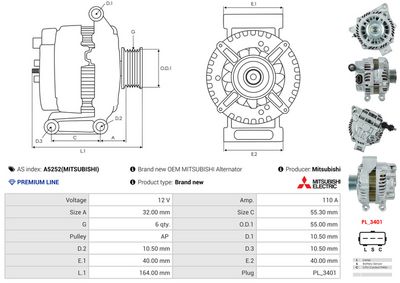 GENERATOR / ALTERNATOR AS-PL A5252MITSUBISHI 4