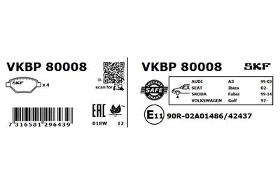 Brake Pad Set, disc brake VKBP 80008