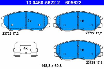 Комплект тормозных колодок, дисковый тормоз ATE 13.0460-5622.2 для HYUNDAI TERRACAN