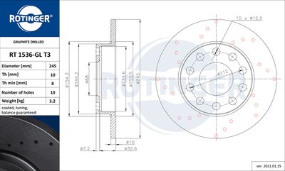 спирачен диск ROTINGER RT 1536-GL T3