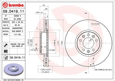 BREMBO Bremsscheibe PRIME LINE - UV Coated (09.D419.11)