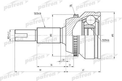 Шарнирный комплект, приводной вал PATRON PCV1433 для TOYOTA CAMRY