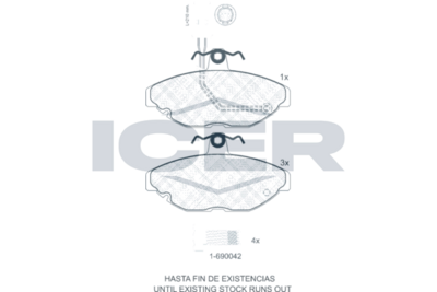 комплект спирачно феродо, дискови спирачки ICER 180455-700