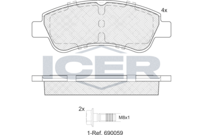 комплект спирачно феродо, дискови спирачки ICER EV1388-402
