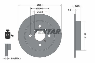 Тормозной диск TEXTAR 92169803 для DAIHATSU GRAN