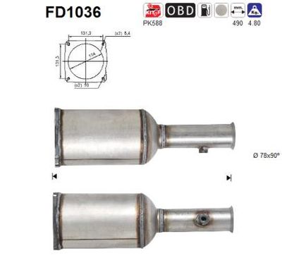 Filtr sadzy / filtr cząstek stałych, układ wydechowy AS FD1036