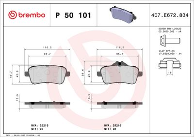 Комплект тормозных колодок, дисковый тормоз P 50 101