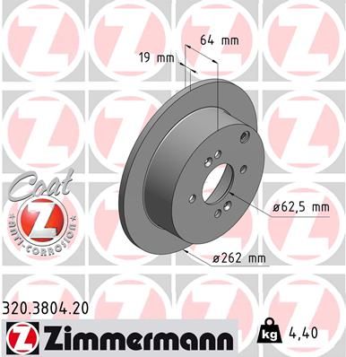 ZIMMERMANN 320.3804.20 Тормозные диски  для HYUNDAI GETZ (Хендай Гетз)